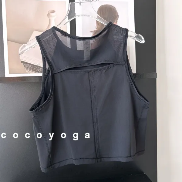 Design Coco Yoga Mesh Panel Crop Vest Top Black Vest Top - 1