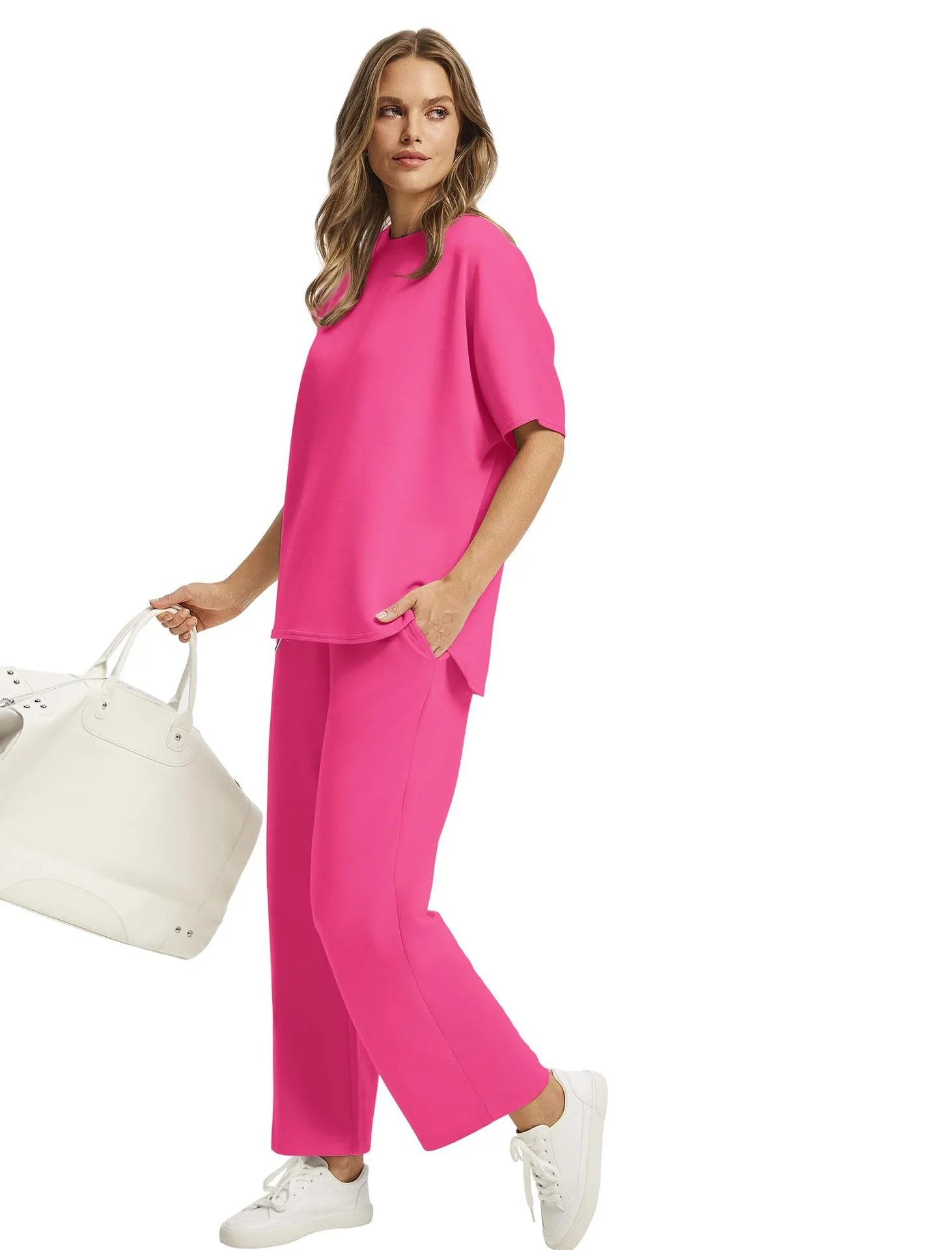 Design Relaxed Fit Cropped T-Shirt and Wide-Leg Pants Set Olive - 28