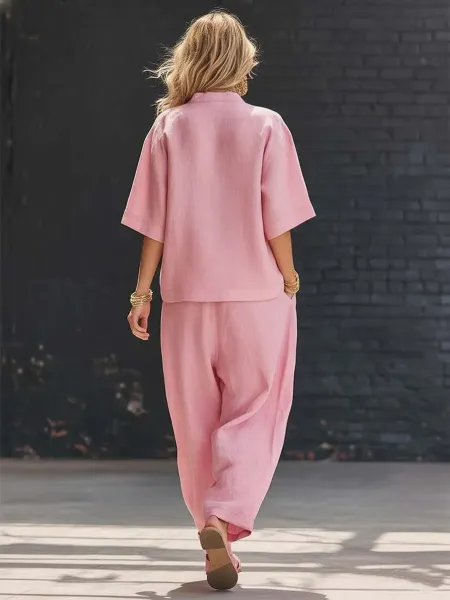 Design Lime Green Linen Wrap Top and Harem Pants Set Sets - 6