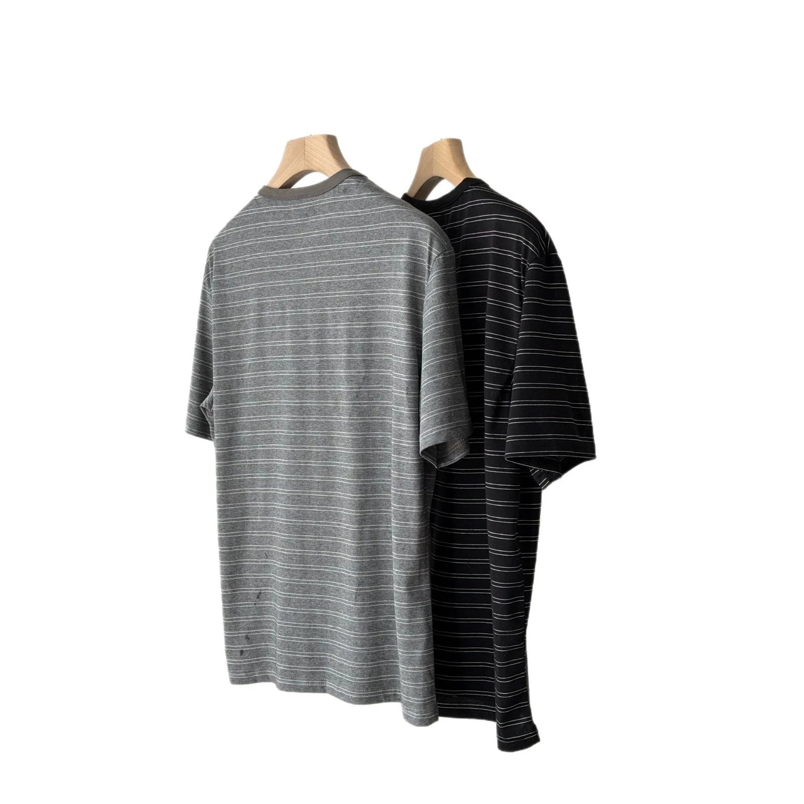 Striped Henley T-Shirt Gray Casual