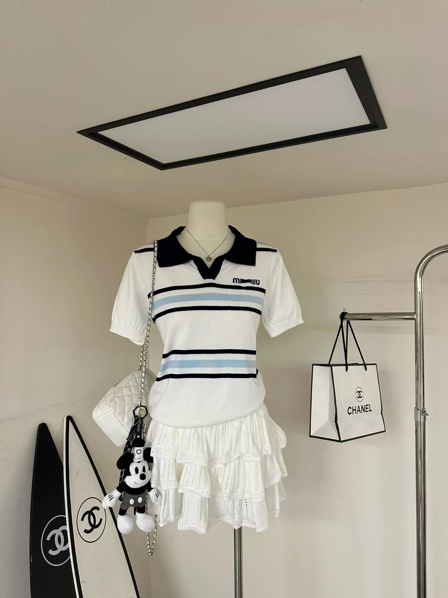 Miu Miu Striped Knit Polo Navy Blue Polo Shirt - 8
