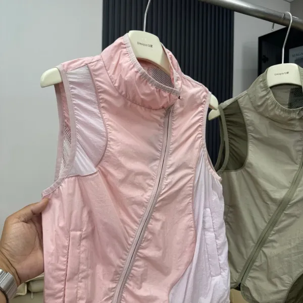Design Umigio / U Lightweight Mesh-Panel Vest Pink Outerwear.vest - 8
