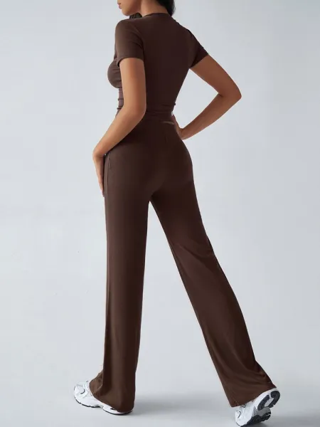 Design Cropped Tee and Wide-Leg Joggers Set Navy Blue - 32