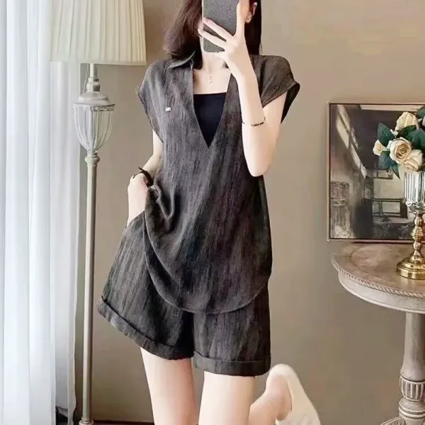 Design Linen-Blend Shirt Dress Set Gray - 4