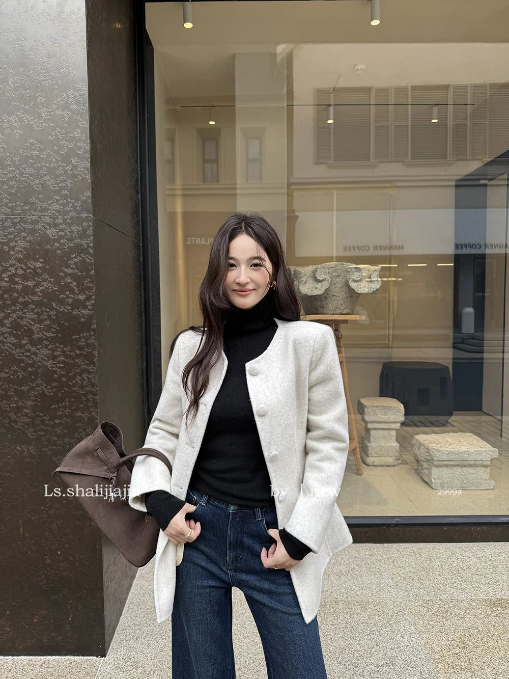 Design Peplum Wool-Blend Coat White Outerwear - 15
