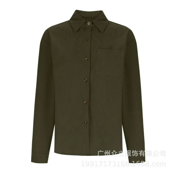 Design Corduroy Button-Up Shirt Forest Green Tops Shirt - 43