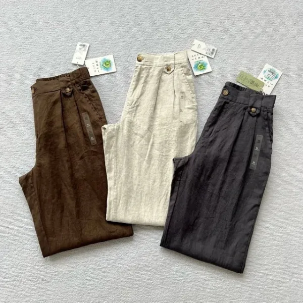 Design Wide-Leg Linen Blend Trousers Brown Pants - 18