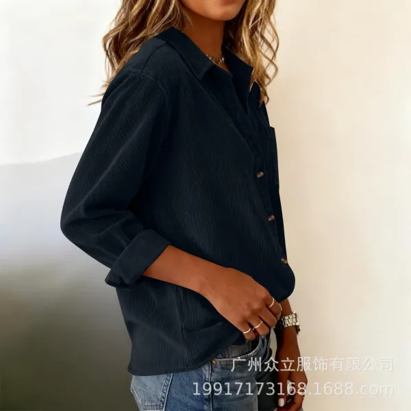 Design Corduroy Button-Up Shirt Forest Green Tops Shirt - 50