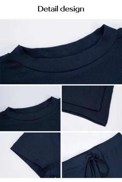 Design Cropped Tee and Wide-Leg Joggers Set Navy Blue - 70