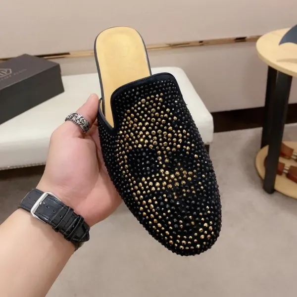 Design Crystal-Embellished Black Mule Slipper - 1