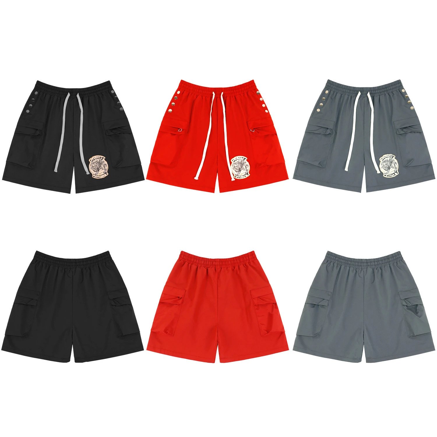 Cargo Shorts Black Red Gray Utility Style