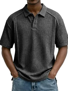 Design Waffle-Knit Polo Shirt Charcoal Gray Polo Tops Polo