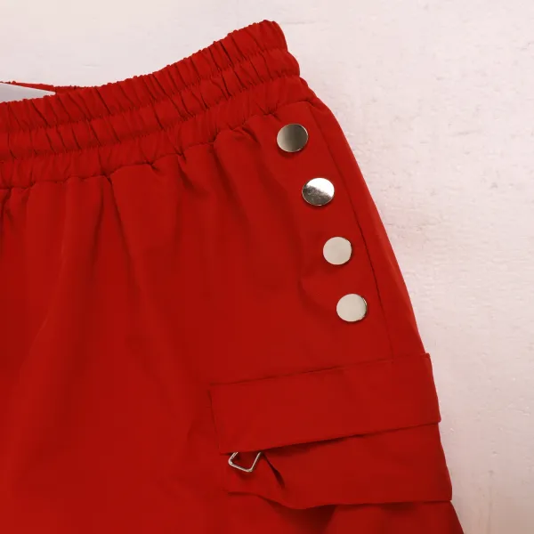 Design Cargo Shorts Red with Patch and Snap Details - 7