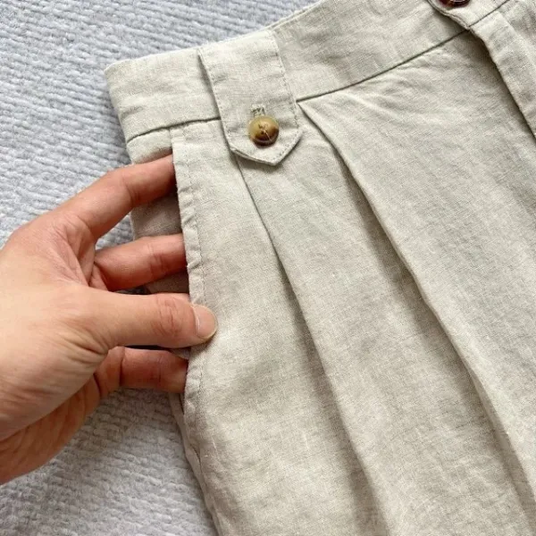 Design Wide-Leg Linen Blend Trousers Brown Pants - 29