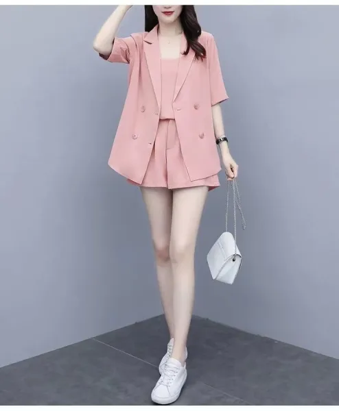 Design Pink Three-Piece Set with Blazer, Tank Top and Shorts - 24
