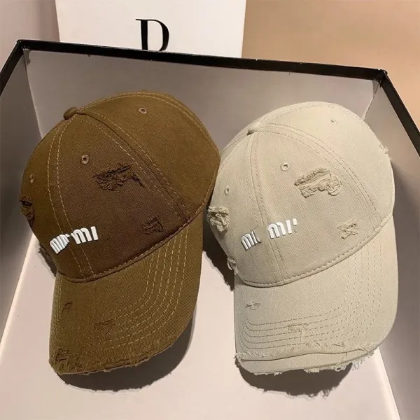 Miu Miu Distressed Beige Baseball Cap - 14