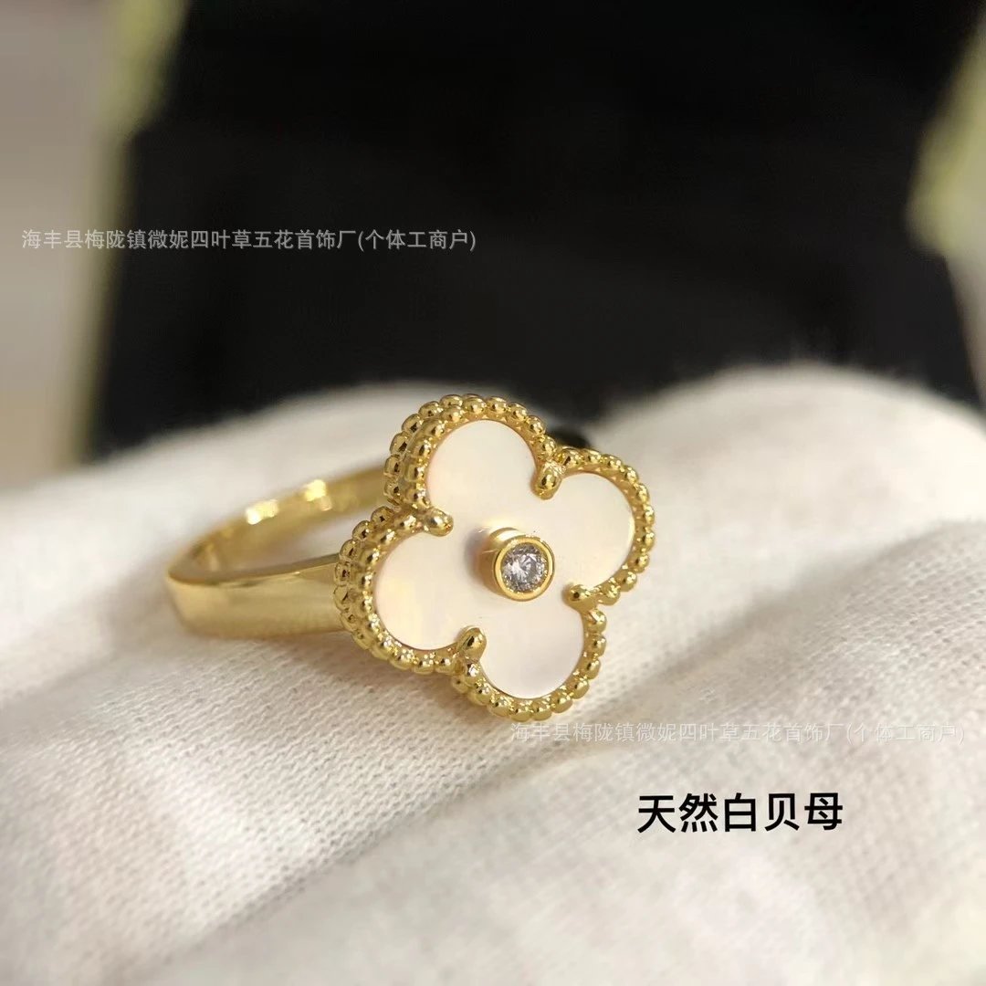 Van Cleef & Arpels Alhambra White Mother-of-Pearl Gold Ring Jewelry - 13