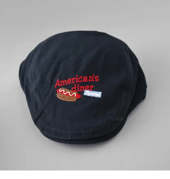 Design American's Diner Embroidered Flat Cap Beige Hat - 8