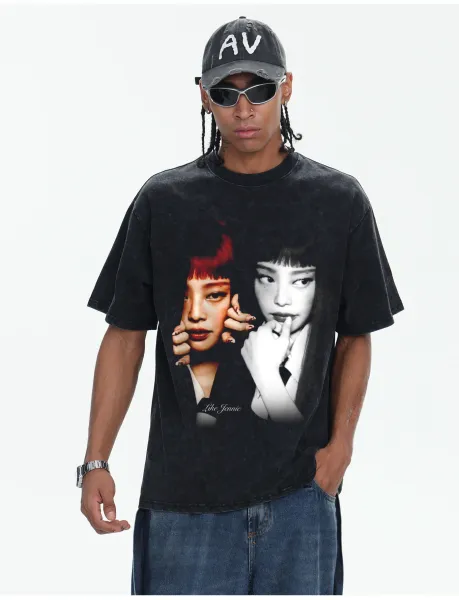 Design Like Jennie Graphic Print Black Oversized T-Shirt - 36