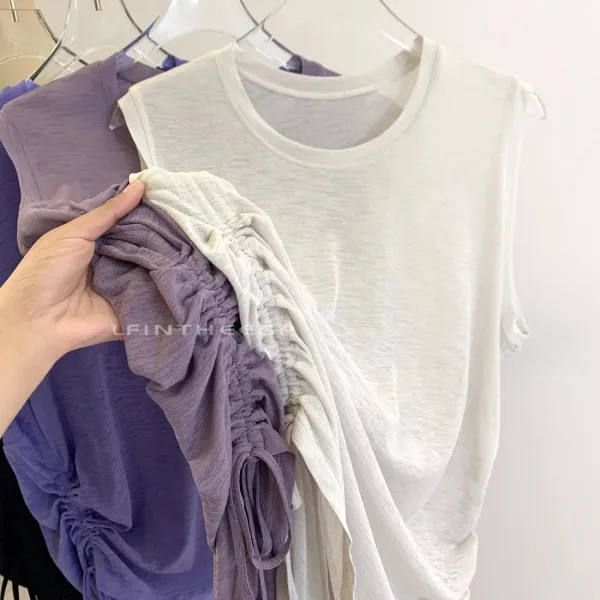 Design LFINTHEESP Ruched Side Sleeveless Top Purple Vest Top - 9