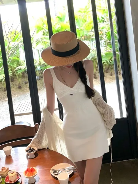 Miu Miu Knit Mesh Panel Dress White - 5