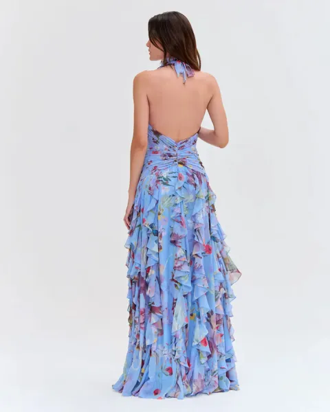 Design Floral Ruffle Halter Gown Lilac Pink Dress - 22