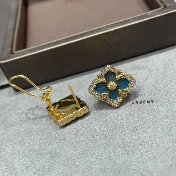 Bvlgari Fiorever Blue Enamel Flower Earrings Jewelry - 1