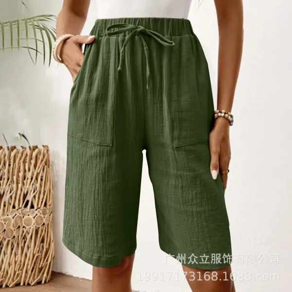Design Wide-Leg Linen-Blend Drawstring Shorts Blue - 8