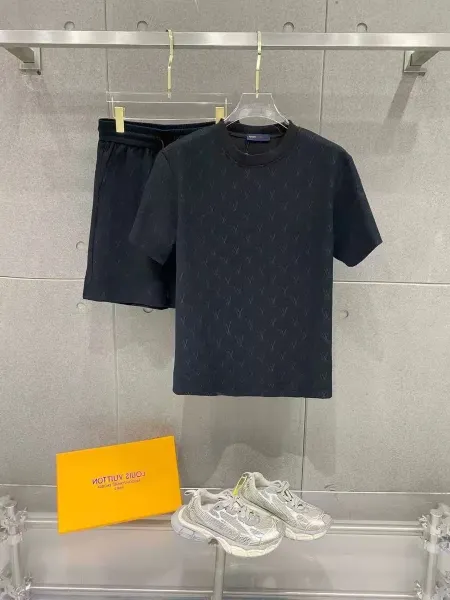 Louis Vuitton Monogram Jacquard T-Shirt and Shorts Set in Navy with Silver Sneakers - 1