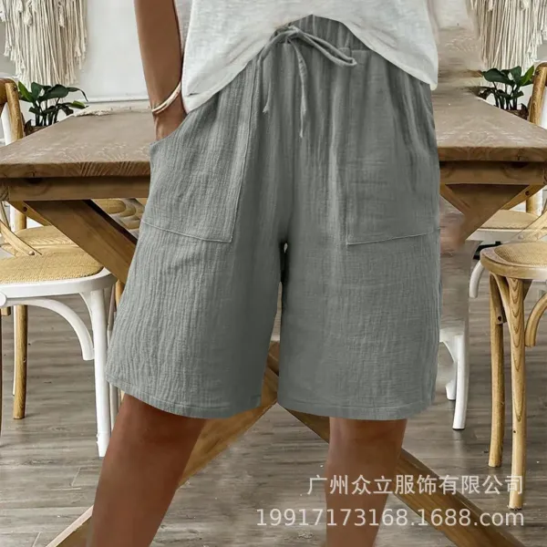 Design Wide-Leg Linen-Blend Drawstring Shorts Blue - 11