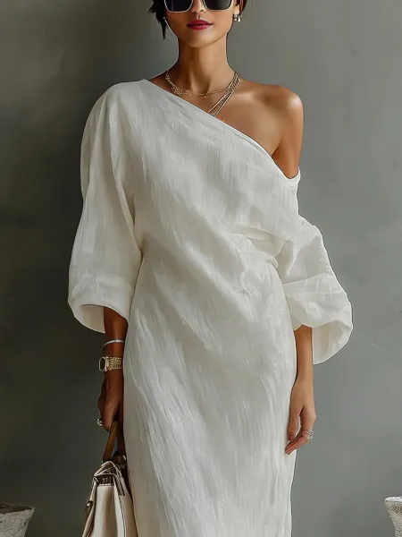 Design One-Shoulder Linen-Blend Maxi Dress Blue - 8