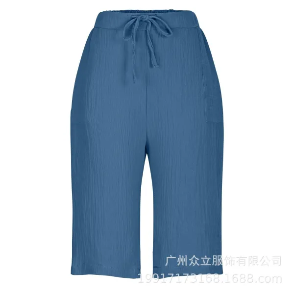 Design Wide-Leg Linen-Blend Drawstring Shorts Blue - 14