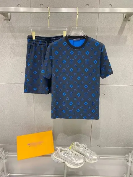 Louis Vuitton Monogram Print T-Shirt and Shorts Set Blue Multicolor - 1