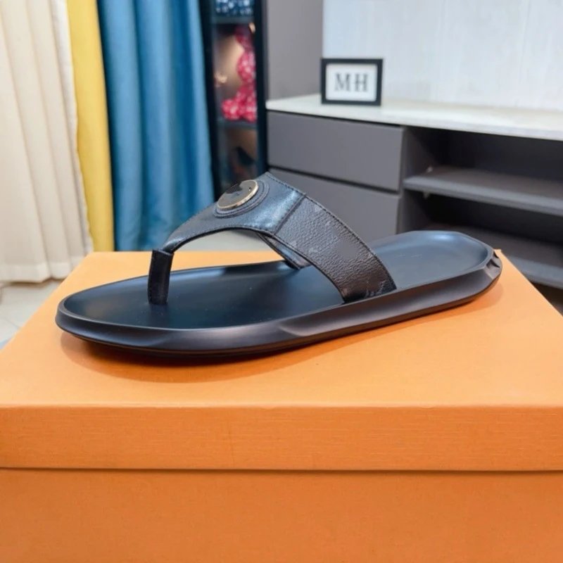 Louis Vuitton Monogram Check Thong Sandal Black Slippers - 12