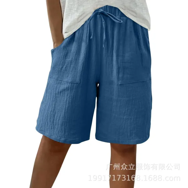 Design Wide-Leg Linen-Blend Drawstring Shorts Blue - 18