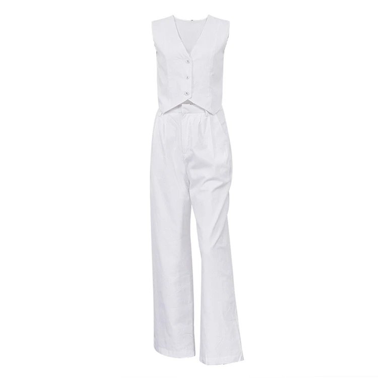 Design Beige Tailored Vest and Wide-Leg Pants Set Sets - 14
