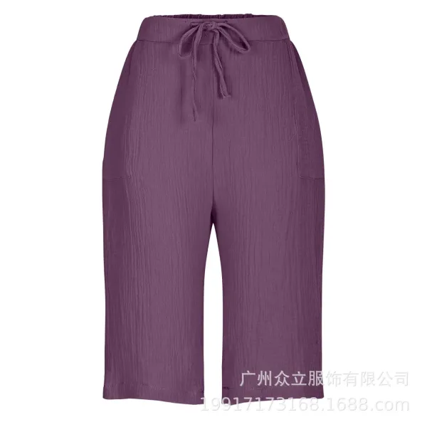 Design Wide-Leg Linen-Blend Drawstring Shorts Blue - 23