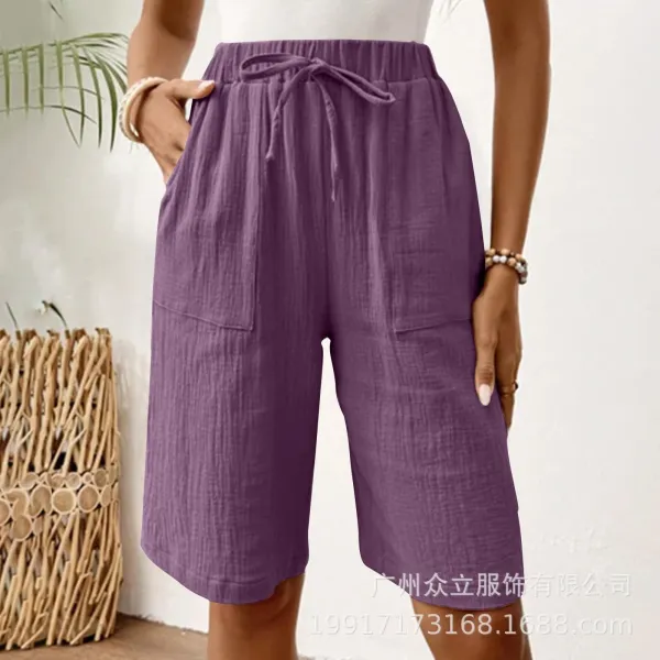 Design Wide-Leg Linen-Blend Drawstring Shorts Blue - 26