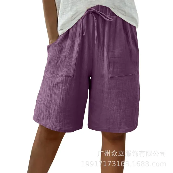Design Wide-Leg Linen-Blend Drawstring Shorts Blue - 27