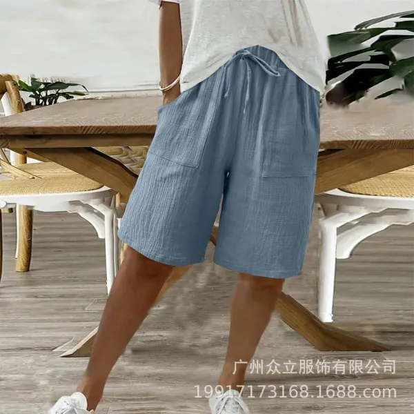 Design Wide-Leg Linen-Blend Drawstring Shorts Blue - 29