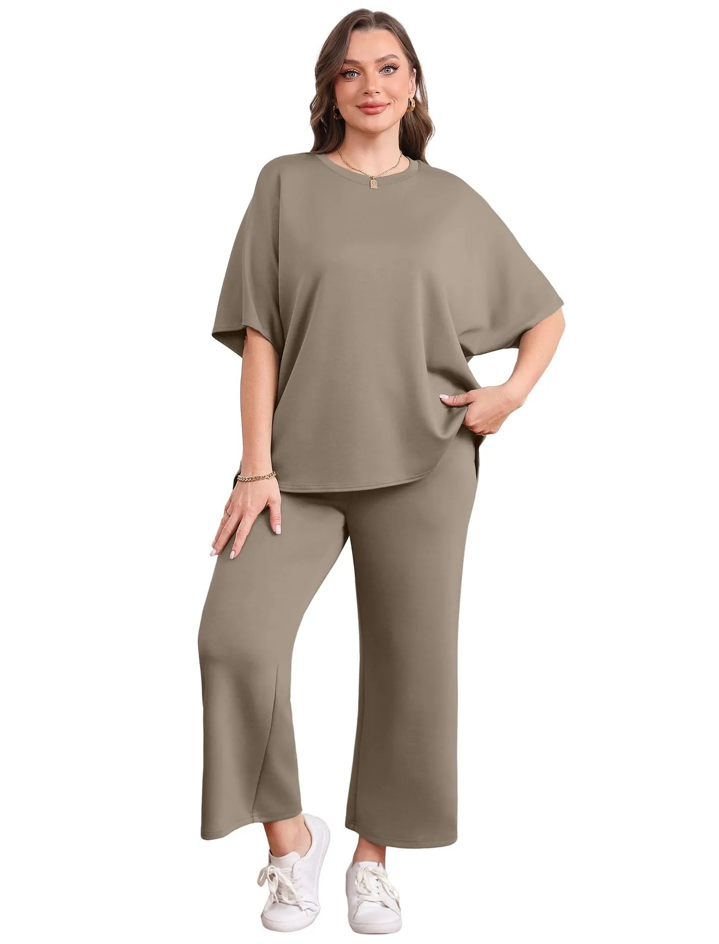 Design Relaxed Fit Cropped T-Shirt and Wide-Leg Pants Set Olive - 16
