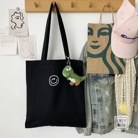 Design Smiley Face Tote Bag Black - 1