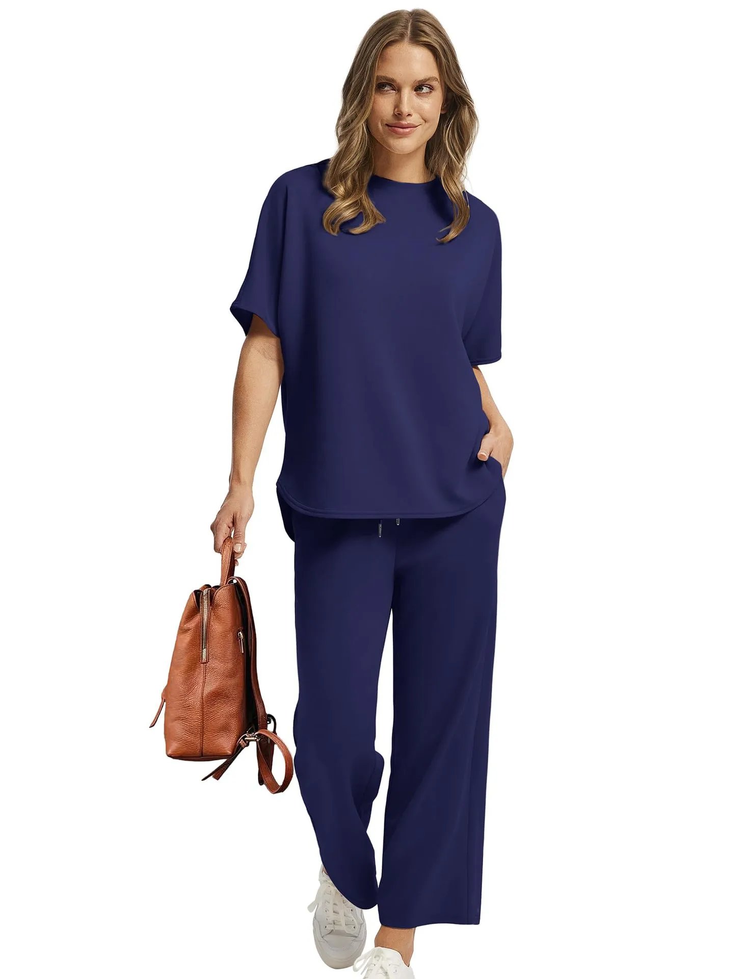 Design Relaxed Fit Cropped T-Shirt and Wide-Leg Pants Set Olive - 19