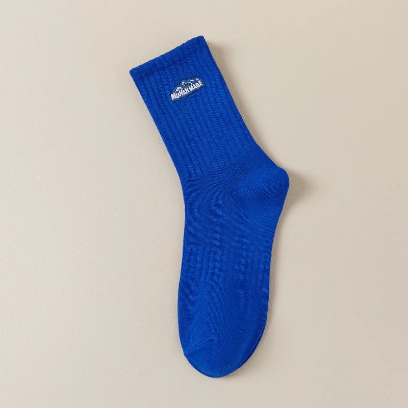 Supercool Ribbed Cotton Socks White Navy Embroidered Logo Casual