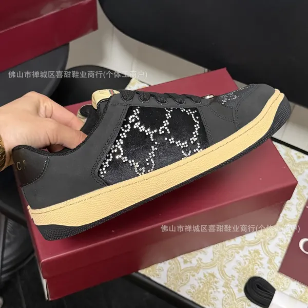 Gucci Ace Embellished Mesh Sneakers Black and White - 12