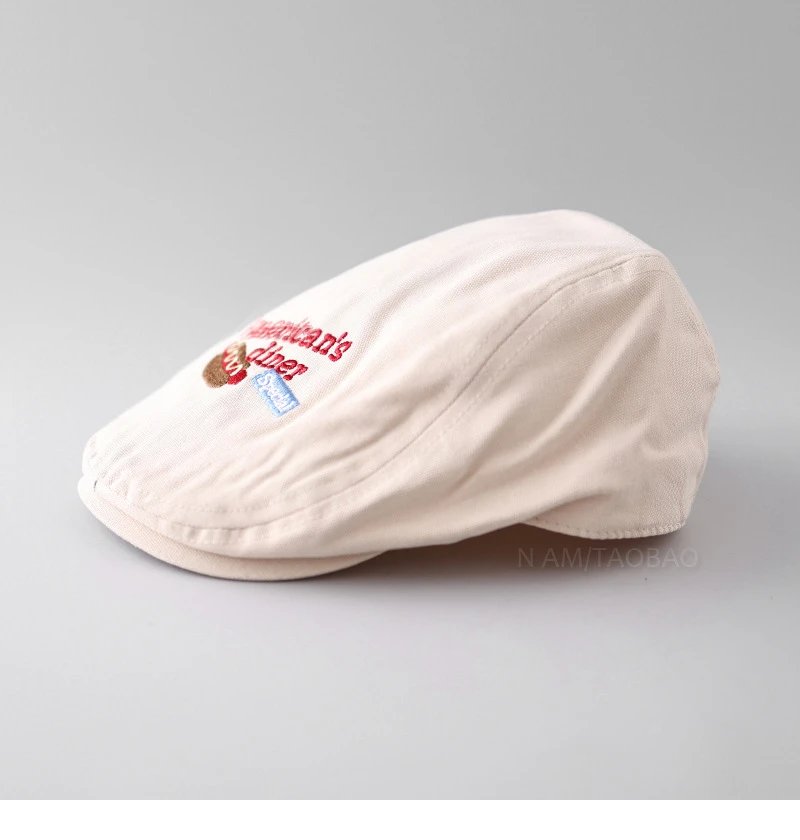 Design American's Diner Embroidered Flat Cap Beige Hat - 12