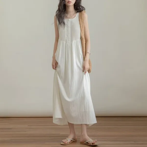 Design Pleated Sleeveless Midi Dress in Sage Green - 5