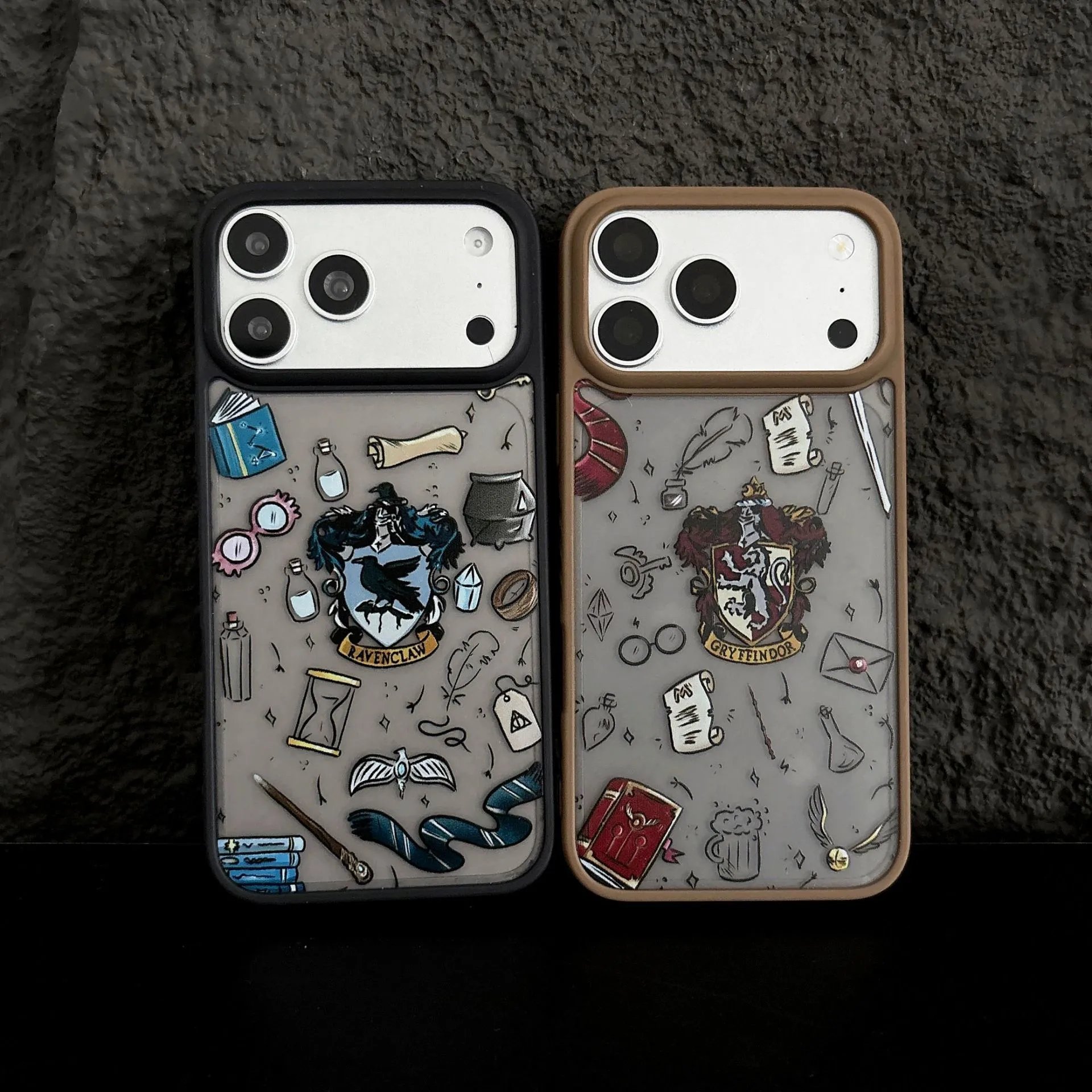 Transparent phone case with Ravenclaw and Gryffindor crests wizarding motifs — SB001371 listing image