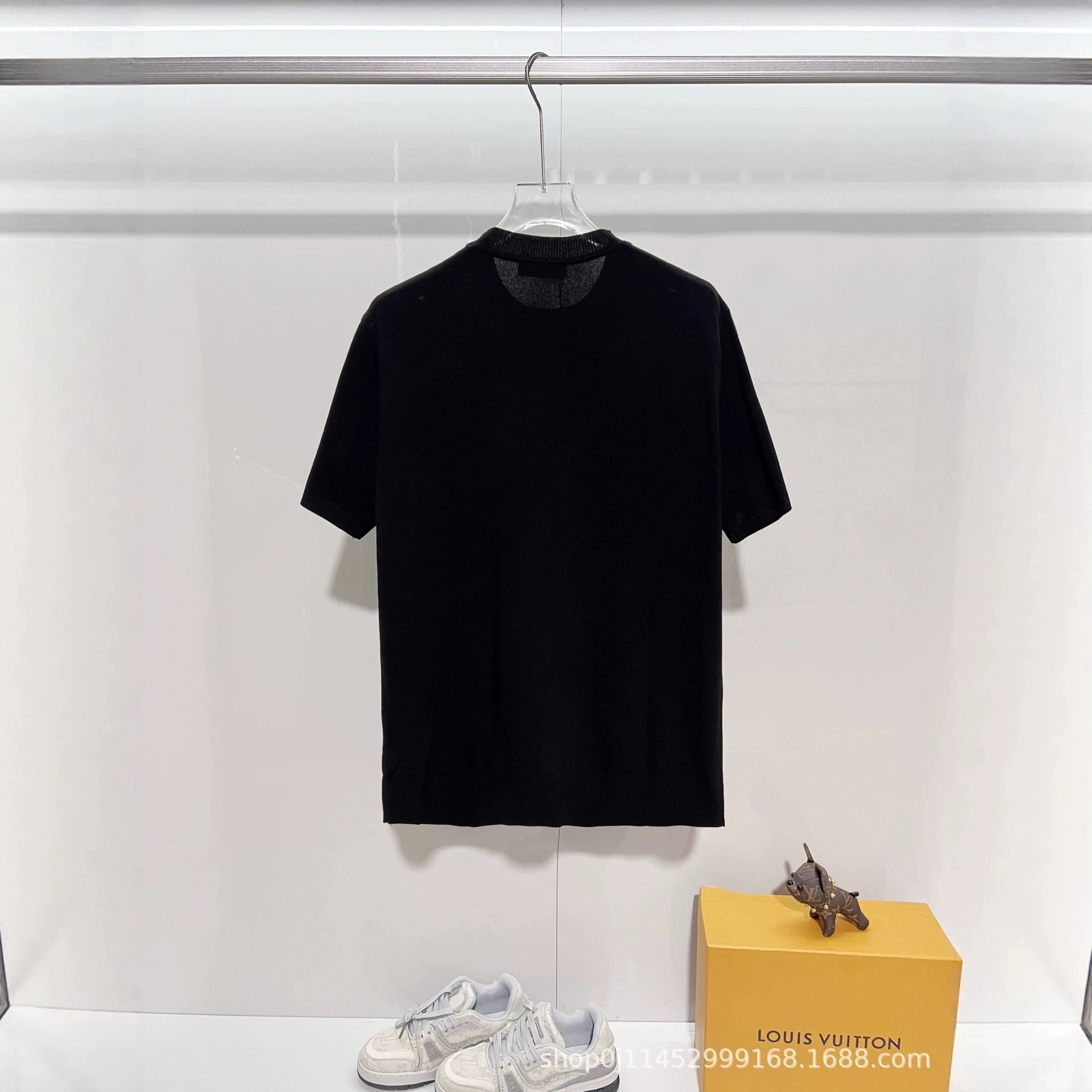 Prada Logo Embroidered White Knit Short Sleeve T-Shirt