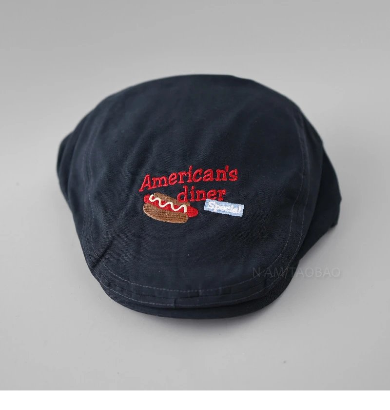 Design American's Diner Embroidered Flat Cap Beige Hat - 9